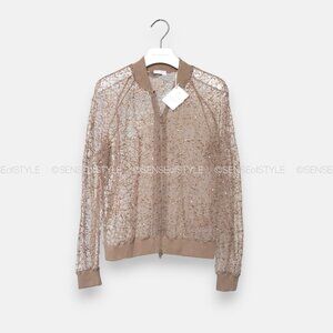 Brunello Cucinelli Mesh Bomber Jacket Cardigan Sequin Embellishments Size M